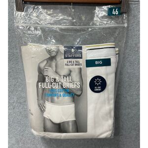 Stafford Big & Tall Briefs Size 46 White Cotton 4 Pack New Open Package